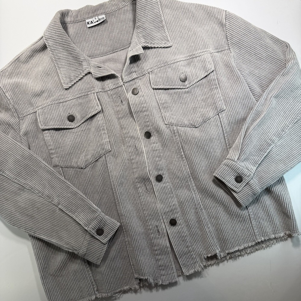 Katydid Soft Corduroy Button Front‎ Jacket S Gray Boho Raw Edge 100% Cotton